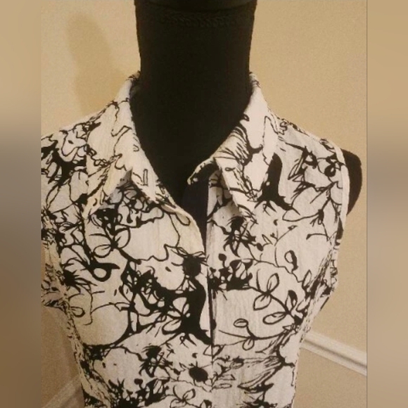 Soft Surroundings Womens Tunic Black White Sleeveless Button Sz S Top - Picture 2 of 8